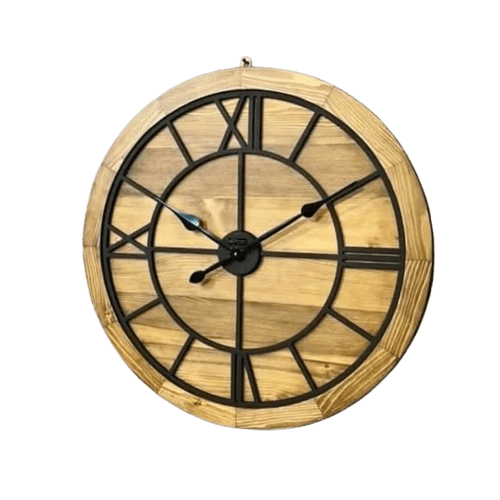 IRON & WOOD WALL CLOCK (BLACK & NATURAL)